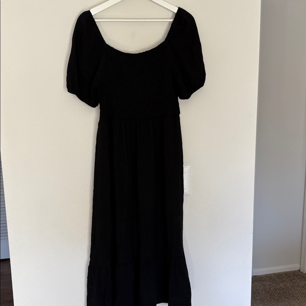 She + Sky Black Maxi Dress Tiered Medium Puff Sleeve - Picture 5 of 6